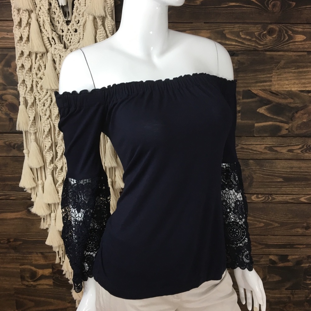 LOFT‎ | Off Shoulder Crochet Knit Lace Bell Ruffle Blouse